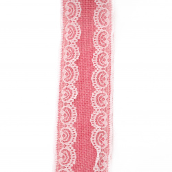 Burlap Ribbon Base for Application with lace DIY Crafts Decorations, Embroidery 6x200 cm color pink 