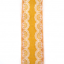 Κορδέλα λινάτσα με δαντέλα 6x200 cm κίτρινο σκούρο