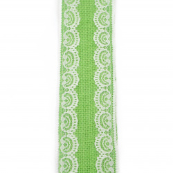 Κορδέλα λινάτσα με δαντέλα 6x200 cm πράσινο