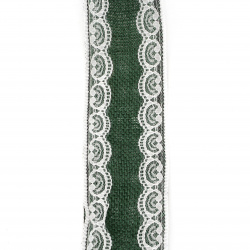 Κορδέλα λινάτσα με δαντέλα 6x200 cm πράσινο σκούρο