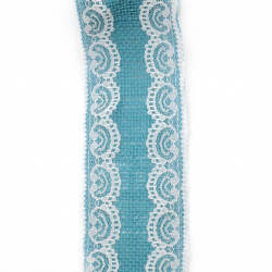 Κορδέλα λινάτσα με δαντέλα 6x200 cm μπλε