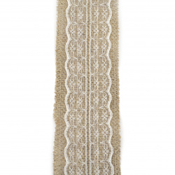 Κορδέλα λινάτσα 6x200 cm με δαντέλα κρεμ