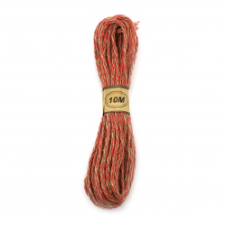 Jute Cord, 4 mm, Red Color, 4x4 Ply - 10 Meters