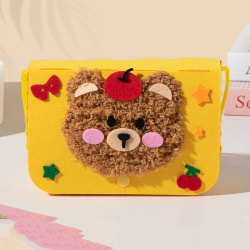 Cheerful DIY Children’s Felt Bag – Yellow with Teddy Bear Design for Fun Crafting