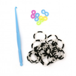 Not Available Online. You can also buy at EM ART stores and at +359 884 000 893 Loom Rubber Bands Kit - Hook: 85 mm, 12 S-clips and 270 Rubber Bands x 18 mm - Two-tone: Black-White