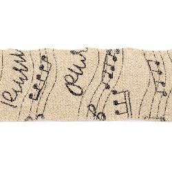 Hemp Fabric Ribbon for Decoration, Music Notes Print, 10x100 cm