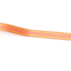 Peach-Colored Ribbon with Gold, 16 mm - 9 meters