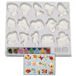 Drawing kit 15 pieces of gypsum figurines with paints and 2 brushes