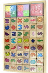 Set de timbre din lemn 48 buc 20x20 mm cu tampoane de cerneala 9 culori -8 culori 17x17 mm și 1 culoare 34x34 mm