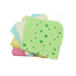 Cubul de foi colorate cu o imprimare de inimă 6,5x6,5 cm 5 culori pentru decorare și origami ~ 100 buc