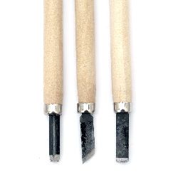 Set of carving blades with wooden handle 3 pieces