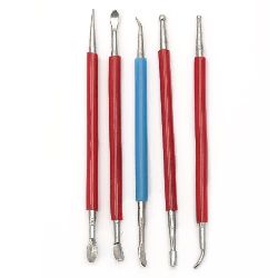 Set of 5 Metal Modeling Tools, Double-Ended, Stainless Steel