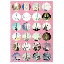 Non-Adhesive Paper Sticker for Cabochon Decoration, Mixed Eiffel Tower, 18mm, 24 pcs