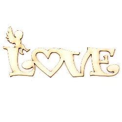 Chipboard inscription "Love" with small angel 100x40x1 mm - 2 pieces