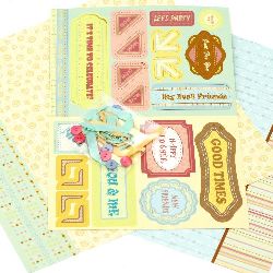 Good Times Scrapbook Decoration Kit -2 pcs. Design Paper 12x12 Inch, 1 Stamp Forms, Accessories