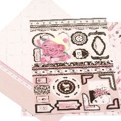 Scrapbook Decoration Set -2 Design Paper 12x12 Inch, 1 Stamp Forms, Accessories