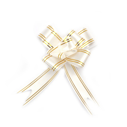 Elegant Pull Bow Ribbon, 460x29 mm, in White Color with Gold Lines - Pack of 10