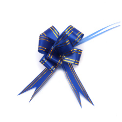 Pull Bow Ribbon in Blue Color with Gold Lines, 460x29 mm - Pack of 10