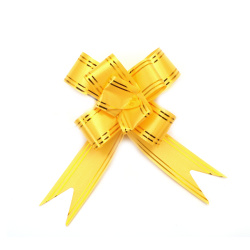 Elegant Pull Bow Ribbon in Yellow Color with Gold Lines, Size: 460x29 mm - Pack of 10 pieces