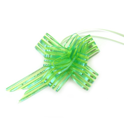 Pull Bow Ribbon in Green Rainbow Color, 460x29 mm, from Organza and Lamé - Pack of 10