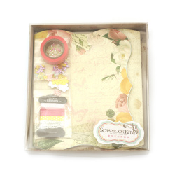 Scrapbook Kit for Photo Album Making & Scrapbooking, Set Includes 9 paper sheets & various materials and tools for decoration, 16x21 cm