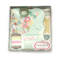 "Beautiful Day" Scrapbook Kit for Photo Album Making & Scrapbooking, Set Includes 9 paper sheets & various materials and tools for decoration, 16x21 cm