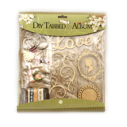 "LOVE" DIY Book Kit for Photo Album Making, Scrapbooking, Happy Birthday Greeting Cards, etc., with 10 Sheets, 12 Wooden Motifs
