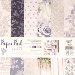 Комплект дизайнерска хартия за скрапбукинг blue 10 inch (25.5x25.5 см) 12 дизайна x 2 листа и 2 щанцовани листа