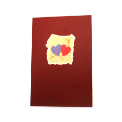 Card, 11.5x17 cm, in burgundy color with hearts