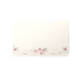 Card, 8.5x13.5 cm, in white color with flowers and hearts