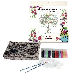 DIY set of pillow case for coloring anti-stress 45x45 cm with brushes 2 pieces, palette 1 piece, paints 12 colors - tree image