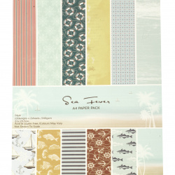 Hârtie album 160 g pentru scrapbooking, artă și kraft A4 (21x29,7 cm) mare Sea trave- 12 modele x 2 foi