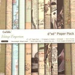 "Vintage Emporium" Design Paper Pack of 24 Sheets: 12 Patterns Designs x 2 Sheets Each, Heavyweight 160gsm Paper, Perfect for Scrapbooking, DIY Arts and Crafts, Size: 6inchx6inch Paper Pack / 15.2x15.2 cm