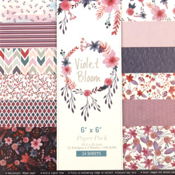"Violet Bloom" Design Paper Pack of 24 Sheets: 12 Patterns Designs x 2 Sheets Each, Heavyweight 160gsm Paper, Perfect for Scrapbooking, DIY Arts and Crafts, Size: 6inchx6inch Paper Pack / 15.2x15.2 cm