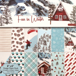 "Fun In Winter" Design Paper Pack of 24 Sheets: 12 Patterns Designs x 2 Sheets Each, 160gsm, Perfect for Scrapbooking, DIY Arts and Crafts, Size: 6inchx6inch Paper Pack / 15.2x15.2 cm
