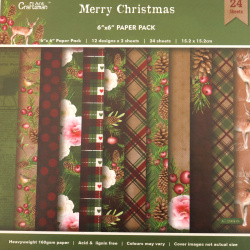Дизайнерска хартия 160 гр за скрапбукинг, арт и крафт 6 inch (15.2x15.2 см) 12 дизайна x 2 листа Merry Christmas