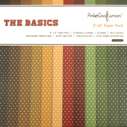 "The Basics" Design Paper Pack of 24 Sheets: 12 Patterns Designs x 2 Sheets Each, 160gsm, Perfect for Scrapbooking, DIY Arts and Crafts, Size: 8inchx8inch / 20.3x20.3 cm