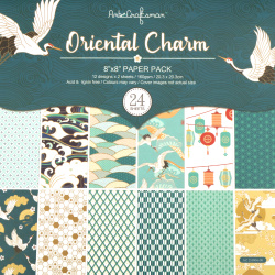 "Oriental Charm" Design Paper Pack of 24 Sheets: 12 Patterns Designs x 2 Sheets Each, 160gsm, Perfect for Scrapbooking, DIY Arts and Crafts, Size: 8inchx8inch / 20.3x20.3 cm