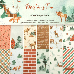 "Christmas Time" Design Paper Pack of 24 Sheets: 12 Patterns Designs x 2 Sheets Each, Heavyweight 160gsm Paper, Perfect for Scrapbooking, DIY Arts and Crafts, Size: 8inch*8inch / 12.3x12.3 cm