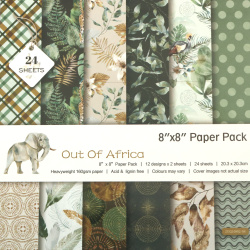 Out Of Africa Design Paper Pack of 24 Sheets: 12 Patterns Designs x 2 Sheets Each, Heavyweight 160gsm Paper, Perfect for Scrapbooking, DIY Arts and Crafts, Size: 8inch*8inch / 12.3x12.3 cm