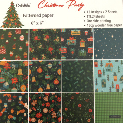 "Christmas Party" Design Paper Pack of 24 Sheets: 12 Patterns Designs x 2 Sheets Each, 160g Wooden Free Paper 1 Side Printing, Perfect for Scrapbooking, DIY Arts and Crafts, Size: 6inch*6inch / 15.2x15.2 cm