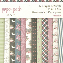 Designer Paper Set, 160 g, for Scrapbooking, 6 inches (15.2x15.2 cm), 12 Designs x 2 Sheets - 24 Sheets