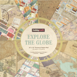 Designer Cardstock, 30.5x30.5 cm, Single-Sided 180 g, for Scrapbooking, 12 Designs - 36 Sheets "EXPLORE THE GLOBE"