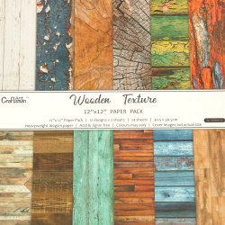 Wooden Texture Design Paper Pack of 24 Sheets: 12 Designer Patterns x 2 Sheets Each, Heavyweight 160gsm Paper, Perfect for Scrapbooking, DIY Arts and Crafts, Size: 12inchx12inch / 30.5x30.5 cm