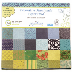Decorative Handmade Designer Paper with  Blue and Green 24 designs, 120 gsm for scrapbooking, art and kraft, 12 inch (30.5x30.5 cm)