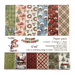 Χαρτί 160 γρ. για scrapbooking, τέχνη και χειροτεχνία 6 ίντσες (15,2x15,2 εκ.) μονής όψης 12 σχέδια x 1 φύλλο Merry Christmas