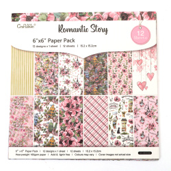 Χαρτί 160 γρ. για scrapbooking, τέχνη και χειροτεχνία 6 ίντσες (15,2x15,2 εκ.) μονής όψης 12 σχέδια x 1 φύλλο Romantic Story
