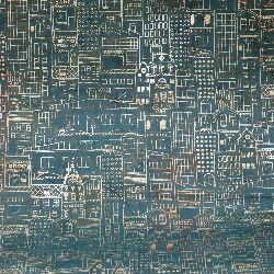 Handmade Nepal Pape 60g 49x75 cm Printed house - turquoise with silver, gold, copper