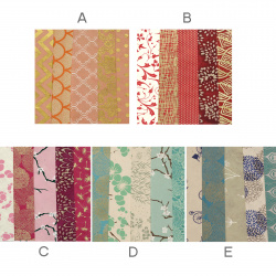 Set of Nepalese handmade paper 2 sizes 21.5x28 cm and 8.5x21.5 cm 5 designs - gold, blue, red - 10 sheets