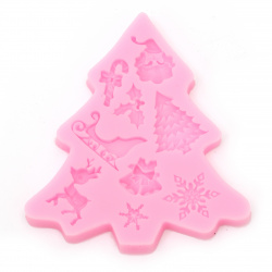 Silicone mold /shape/ 95x105x10 mm Christmas tree with Christmas motifs